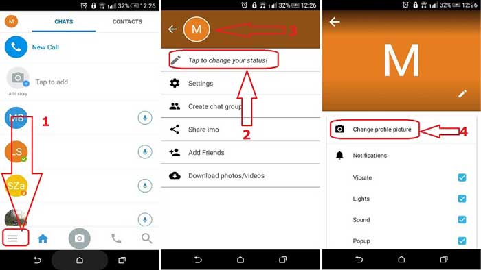 تنظیم تصویر پروفایل و status در ایمو Imo تنظیم تصویر پروفایل و status در ایمو Imo